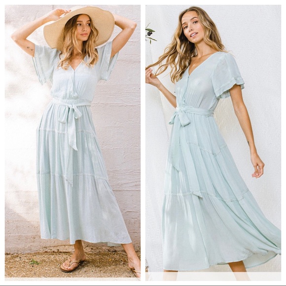 WHITE Boho Chic Short Ruffle Sleeve Lace Trim Midi Dress - Picture 4 of 5